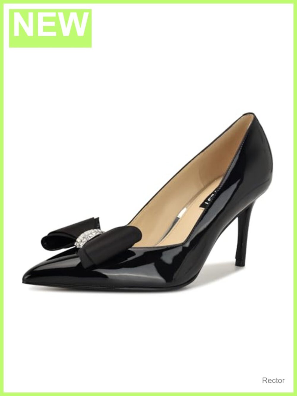 Nine West Womens Stiletto Heel Pumps Pointed Toe Faux Patent Leather Bow Detail